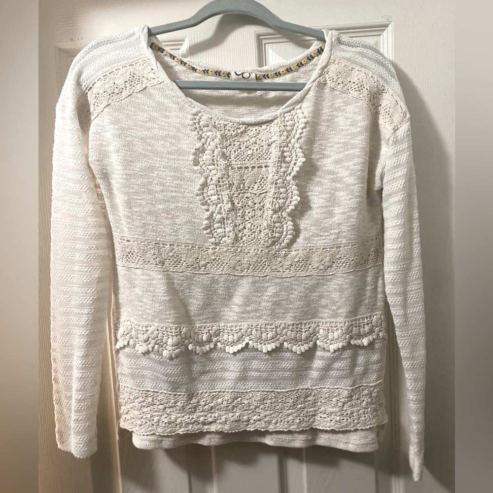Women's Cream Lace Detail Long Sleeve Top Size Extra Small